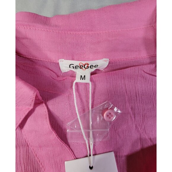 GeeGee Ultra Soft Lightweight Button Up Long Sleeve Top Pink Shirt Womens M New - Picture 4 of 9